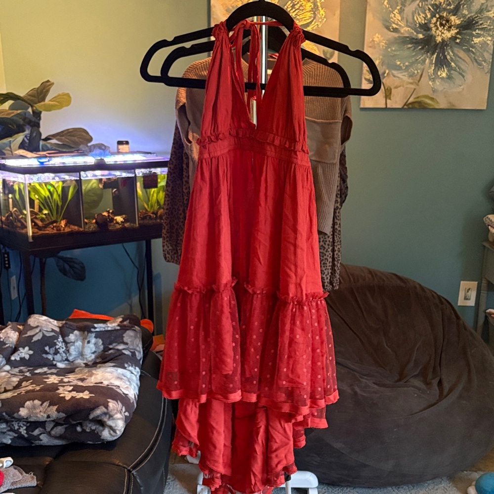Amazon Red Halter Mini Dress